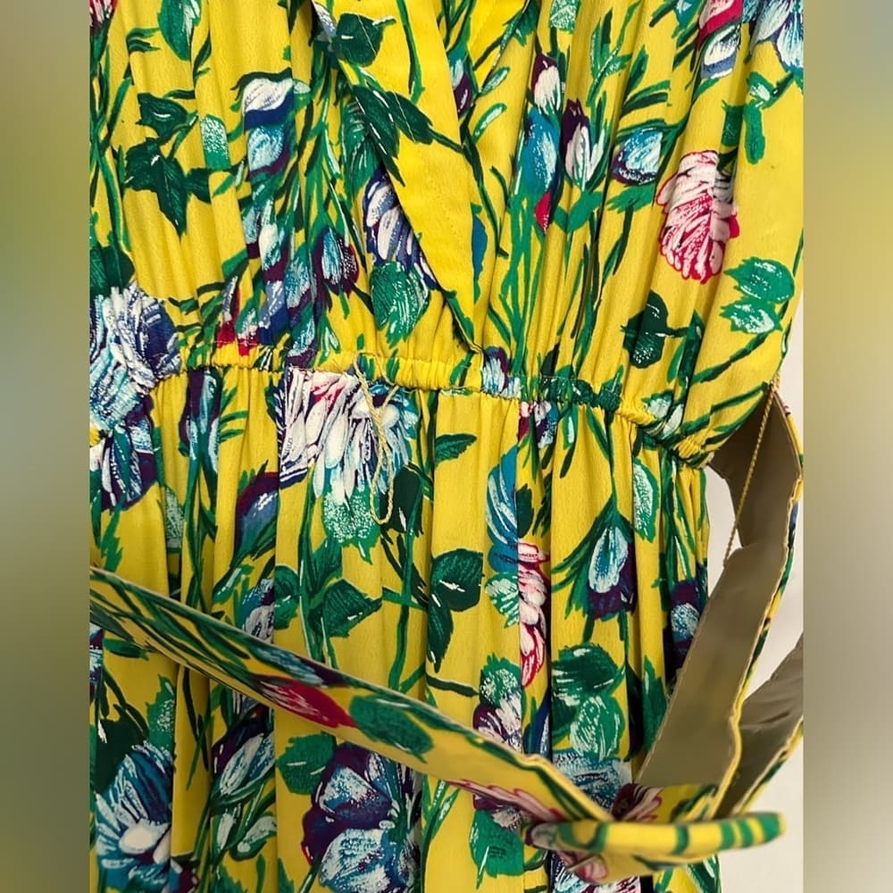 Michelle Stuart Vintage Yellow Floral Dress Shoulder Pads and Belt Size 6 - Thumbnail 6