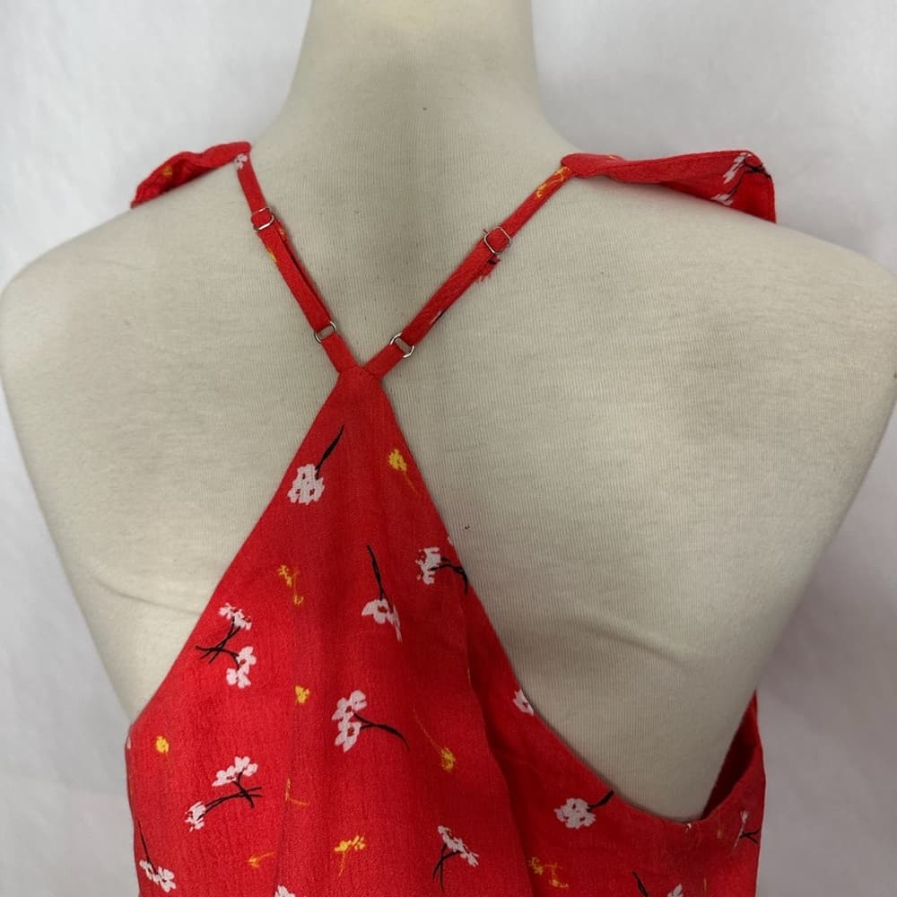 NWT Lumiere Red Floral Wrap Style Sleeveless Midi Dress Size Large - Thumbnail 3