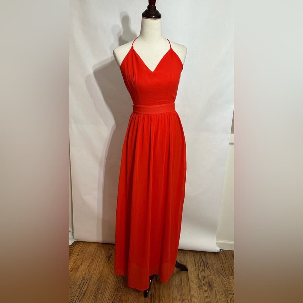 Open Back Maxi Dress with Crisscross Back Red / Orange - See sizing Likely XS/S - Thumbnail 4