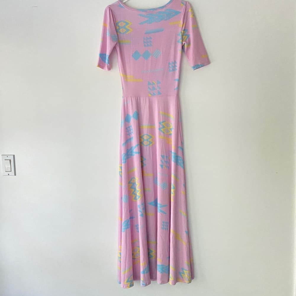Modest Maxi Dress Light Pink with Geometric Shapes Lularoe Ana Dress | Size XS - Thumbnail 8