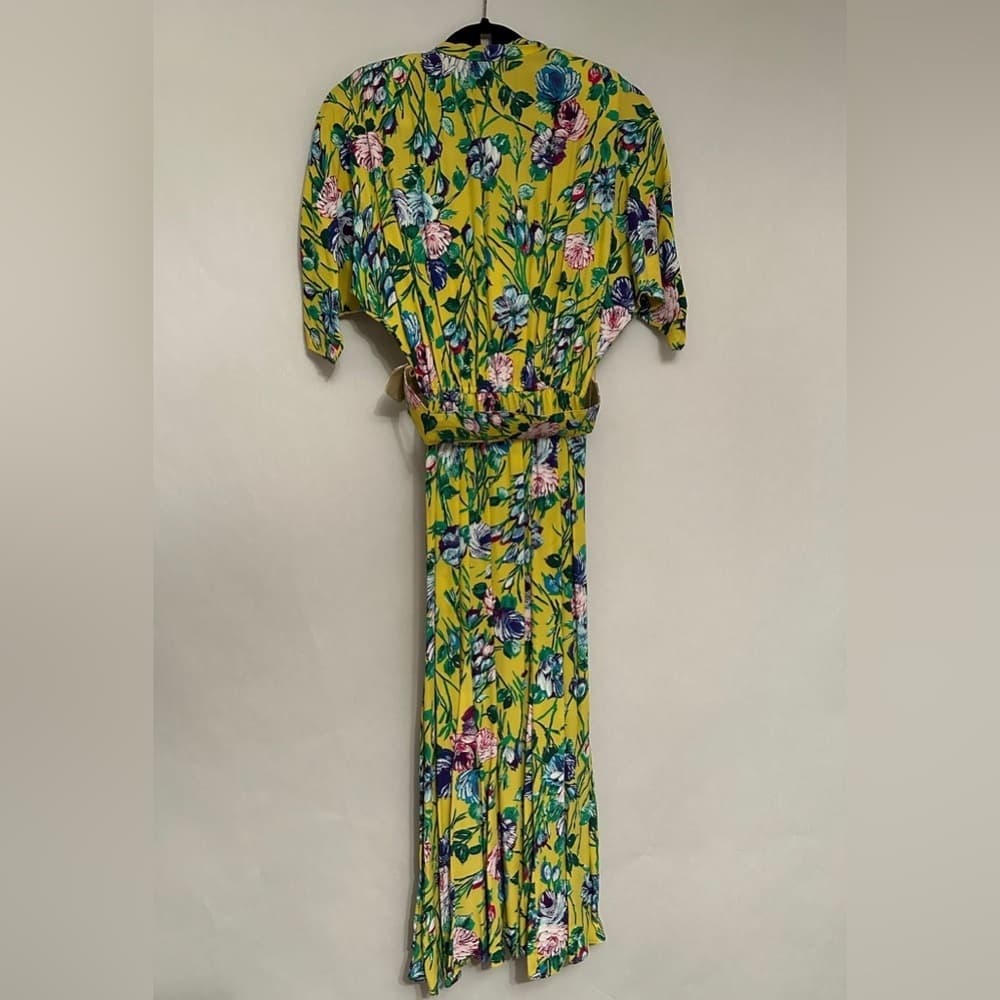 Michelle Stuart Vintage Yellow Floral Dress Shoulder Pads and Belt Size 6 - Thumbnail 3