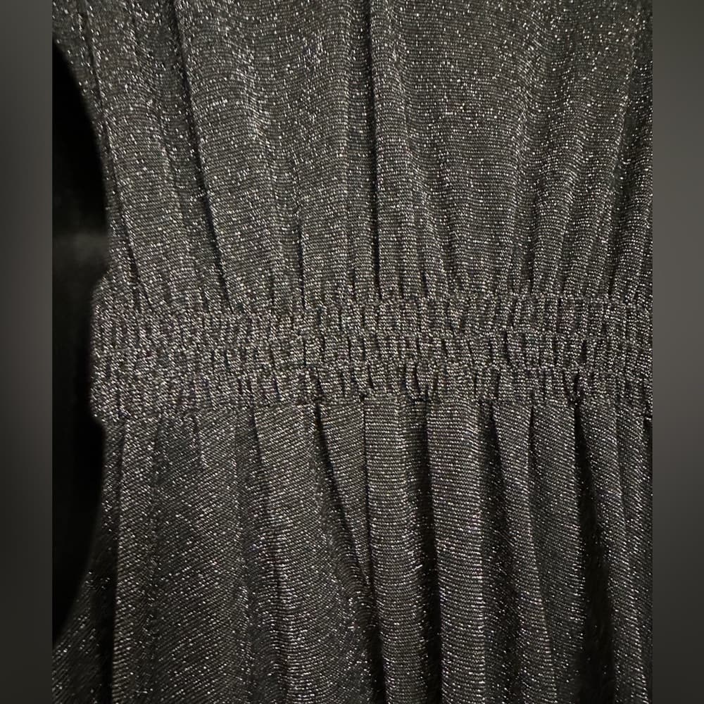 Momoni Black Silver Metallic Long Sleeve Gathered Waist Dress IT 40 / US 2 NWOT - Thumbnail 5
