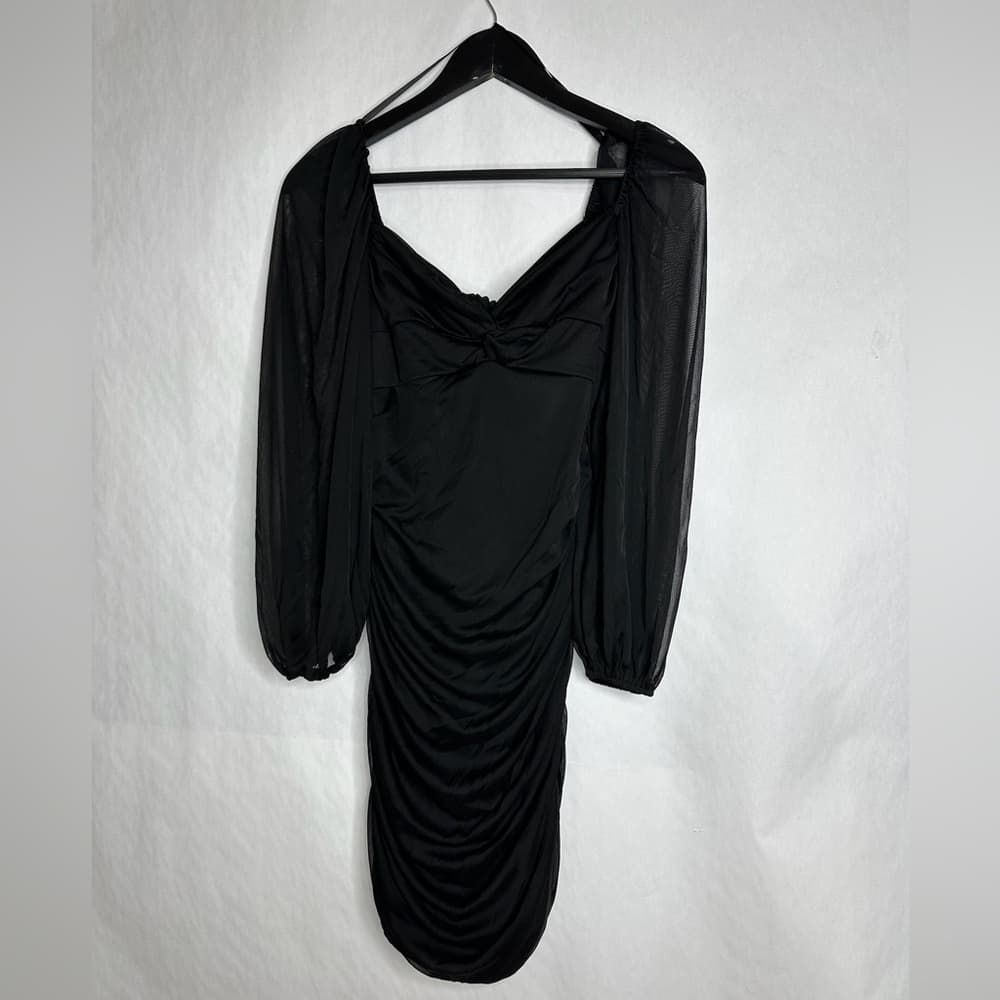 B Darlin Black Ruched Mesh Bodycon Cut Out Mini Dress XL Juniors Whimsigoth - Thumbnail 2
