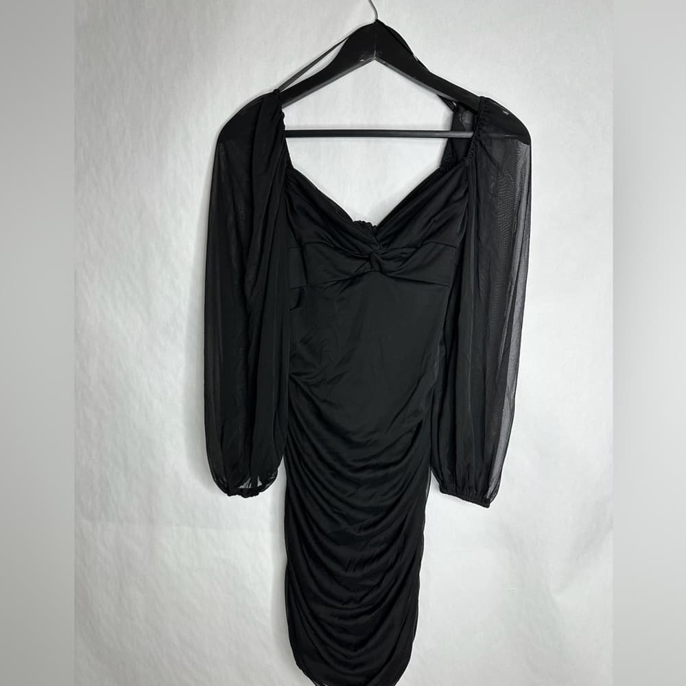 B Darlin Black Ruched Mesh Bodycon Cut Out Mini Dress XL Juniors Whimsigoth - Thumbnail 9