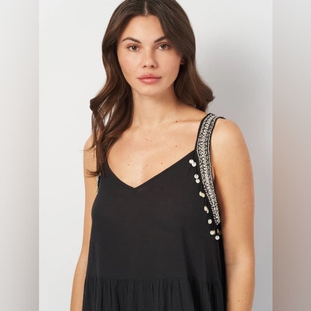 Zara Sequin Beaded Embroidered Strap Dress Size Large Boho Resort Minimal - Thumbnail 3