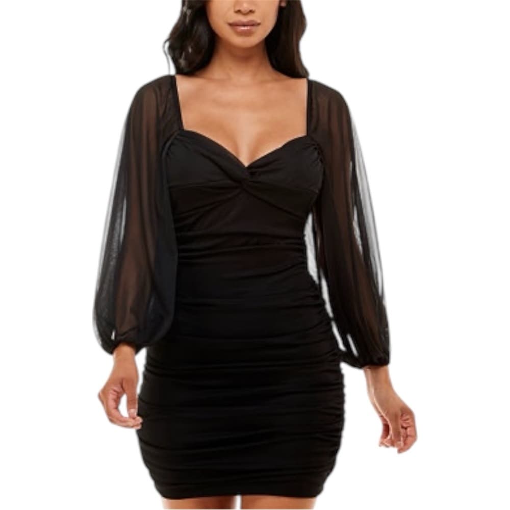 B Darlin Black Ruched Mesh Bodycon Cut Out Mini Dress XL Juniors Whimsigoth - Thumbnail 14