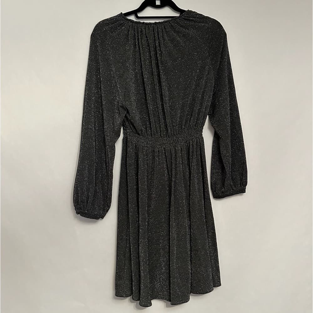 Momoni Black Silver Metallic Long Sleeve Gathered Waist Dress IT 40 / US 2 NWOT - Thumbnail 8