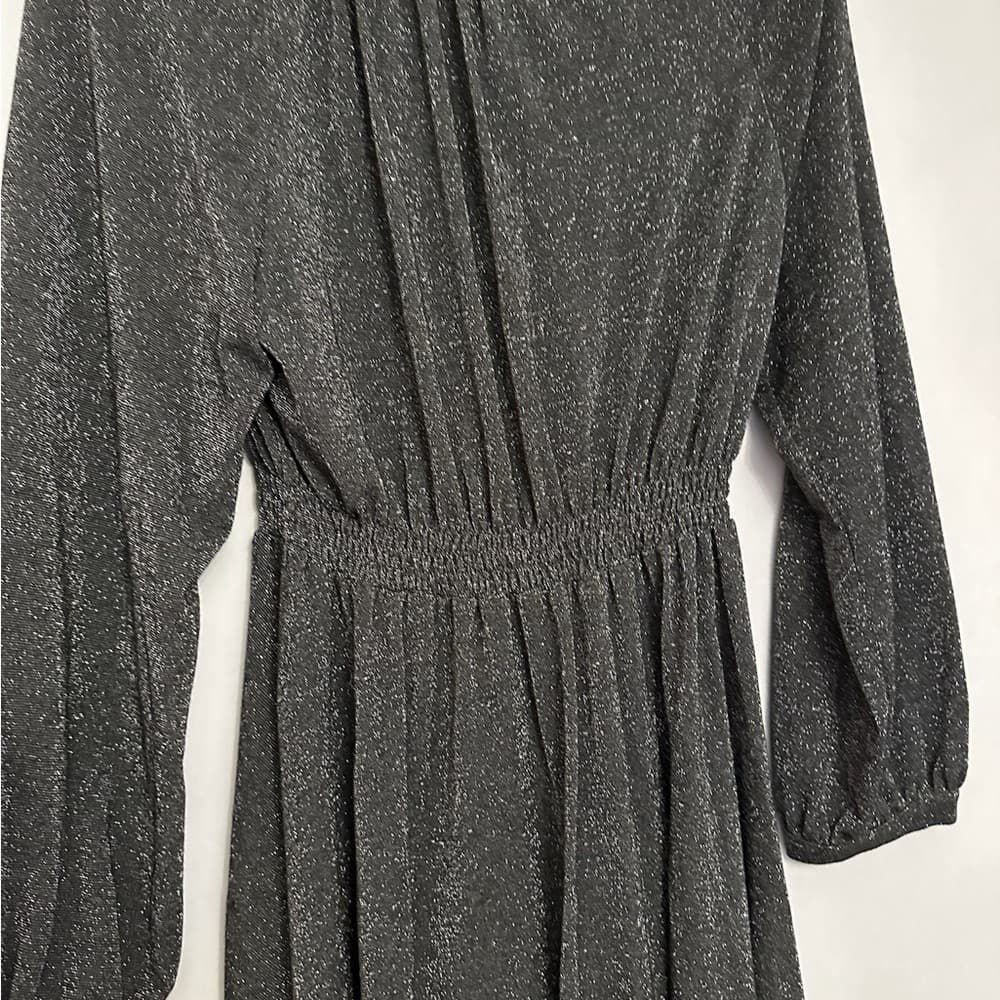 Momoni Black Silver Metallic Long Sleeve Gathered Waist Dress IT 40 / US 2 NWOT - Thumbnail 9