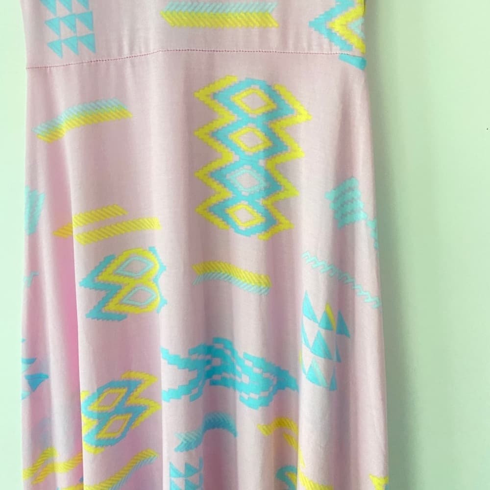 Modest Maxi Dress Light Pink with Geometric Shapes Lularoe Ana Dress | Size XS - Thumbnail 5