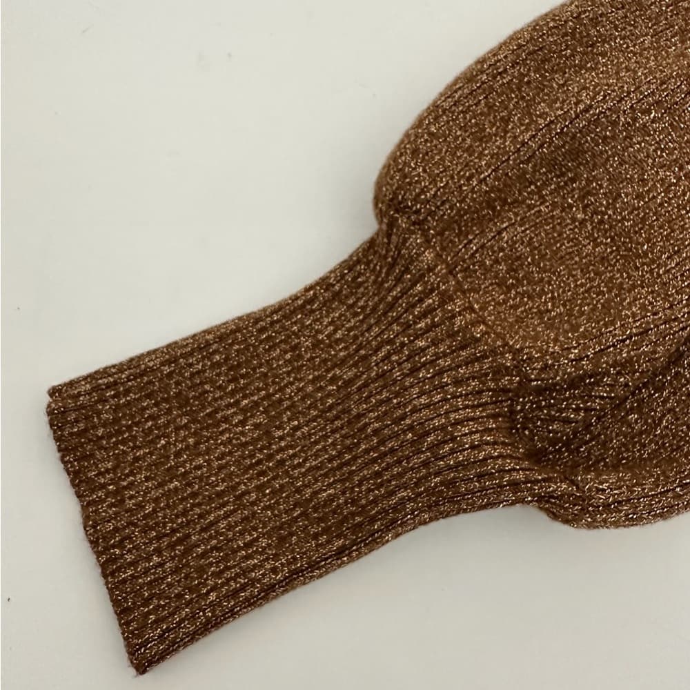 Calvin Klein Bronze Metallic Knit Tie Waist Puff Sleeve Sweater Dress Size Small