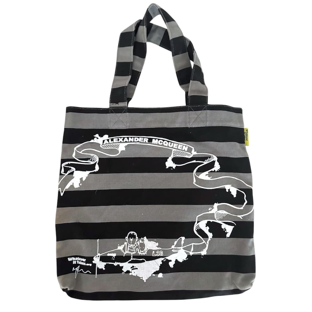 Alexander McQueen Whatever It Takes Striped Canvas Tote Bag Reusable Y2K Stripe - Thumbnail 7