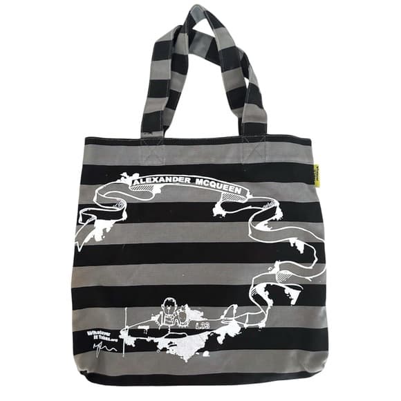 Alexander McQueen Whatever It Takes Striped Canvas Tote Bag Reusable Y2K Stripe - Thumbnail 8