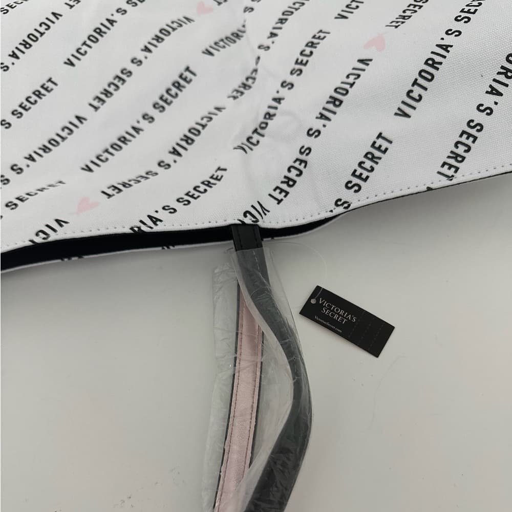 NWT Victoria’s Secret Oversized Logo Canvas Tote Bag Black White Weekender Beach - Thumbnail 4