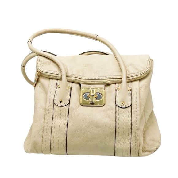 B. Makowsky Oversized Cream Leather Tote Bag Gold Hardware Large Shoulder Purse - Thumbnail 17