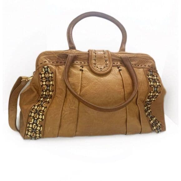 Isabella Fiore Leather Satchel Handbag Studded Boho Y2K Purse Beaded Bag - Thumbnail 16