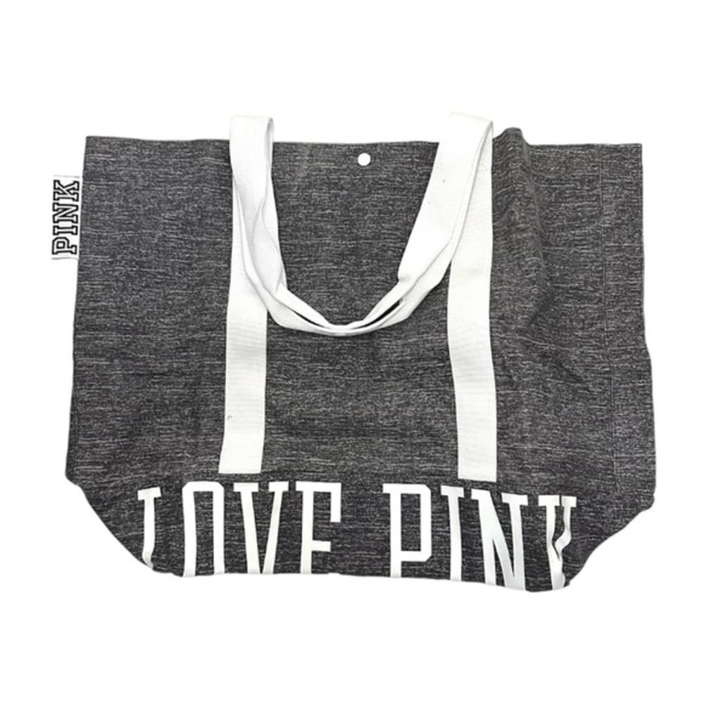 NEW PINK Victoria’s Secret Grey White Canvas Tote Bag Snap Travel Minimalist - Thumbnail 11