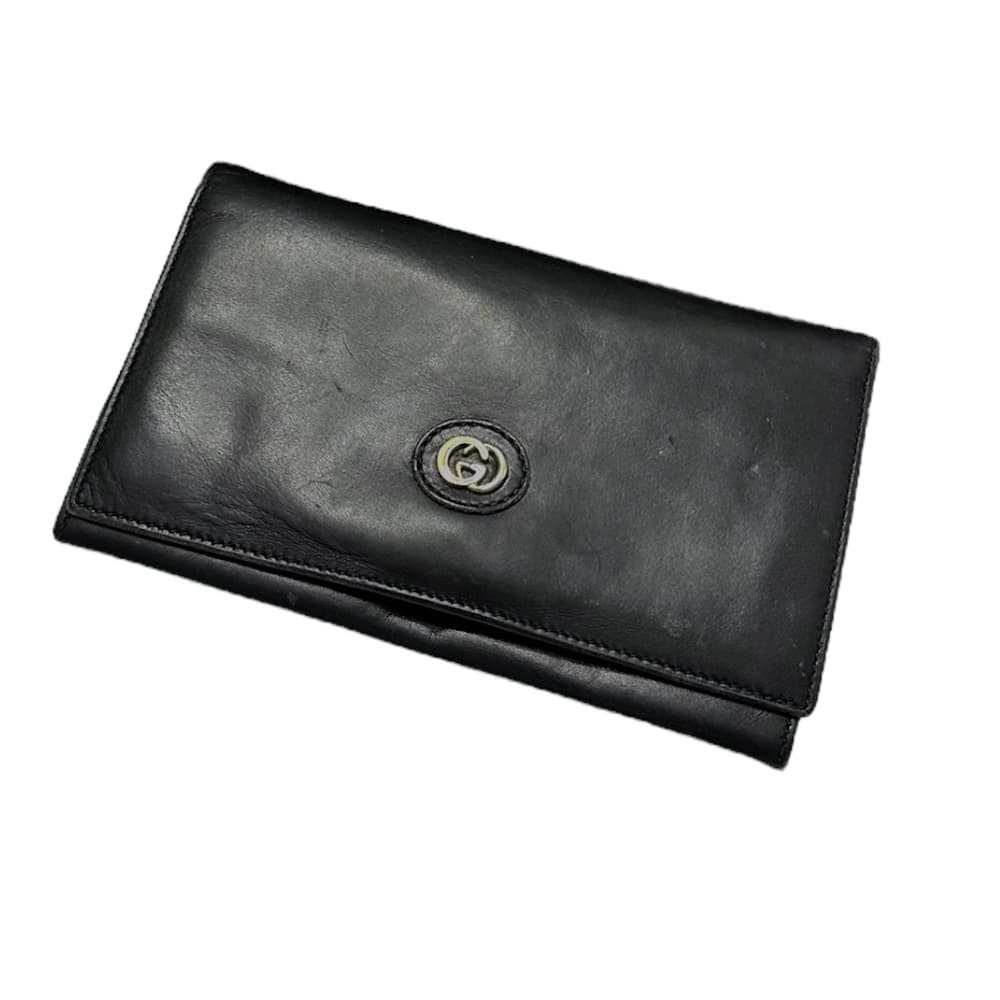 Gucci Black Leather Bifold Wallet Vintage with Gold CC Closure Authentic Luxury - Thumbnail 8