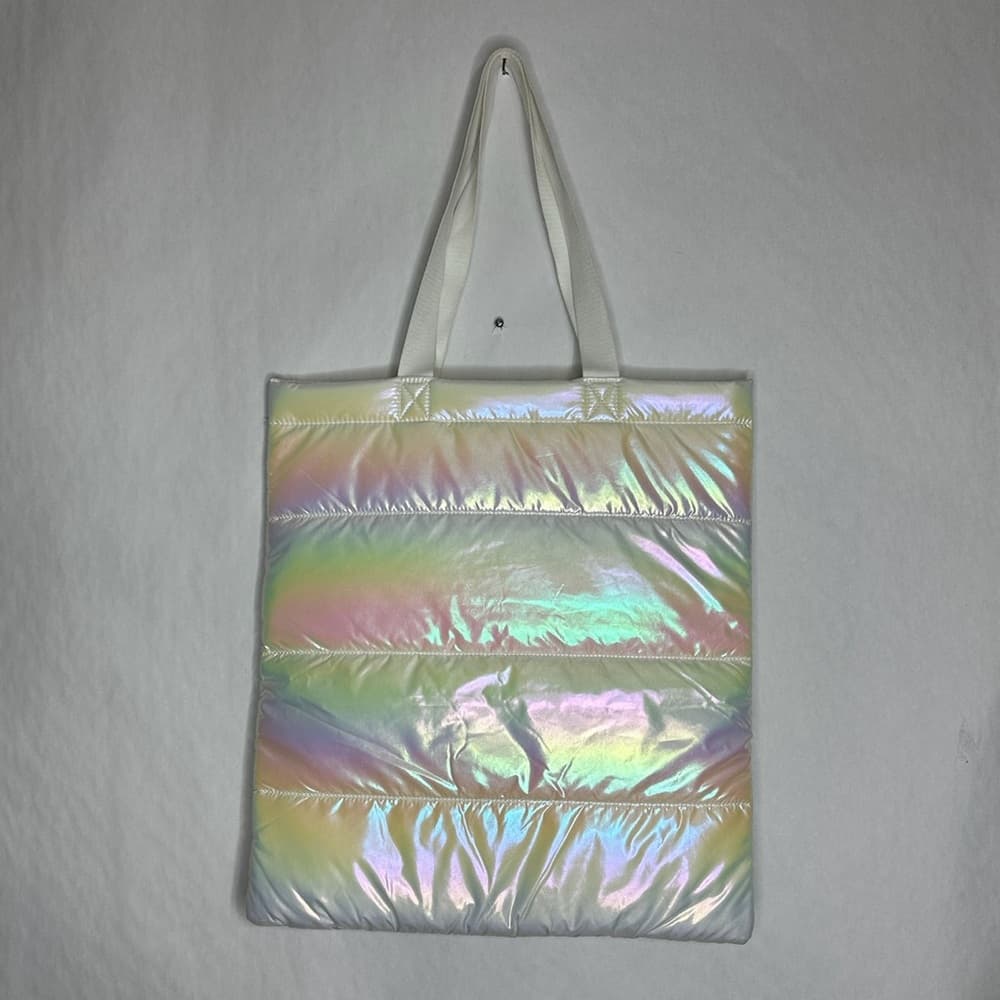 Bath & Body Works Iridescent Holographic Quilt Puffer Tote Bag Metallic Shopper - Thumbnail 3