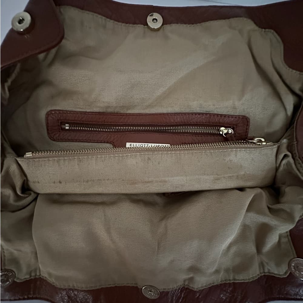 Elliot Lucca Cognac Brown Leather Oversized Satchel Tote w Pockets Y2K Vintage - Thumbnail 7