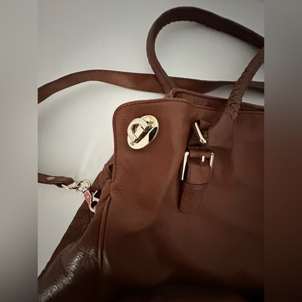 Elliot Lucca Cognac Brown Leather Oversized Satchel Tote w Pockets Y2K Vintage - Thumbnail 2