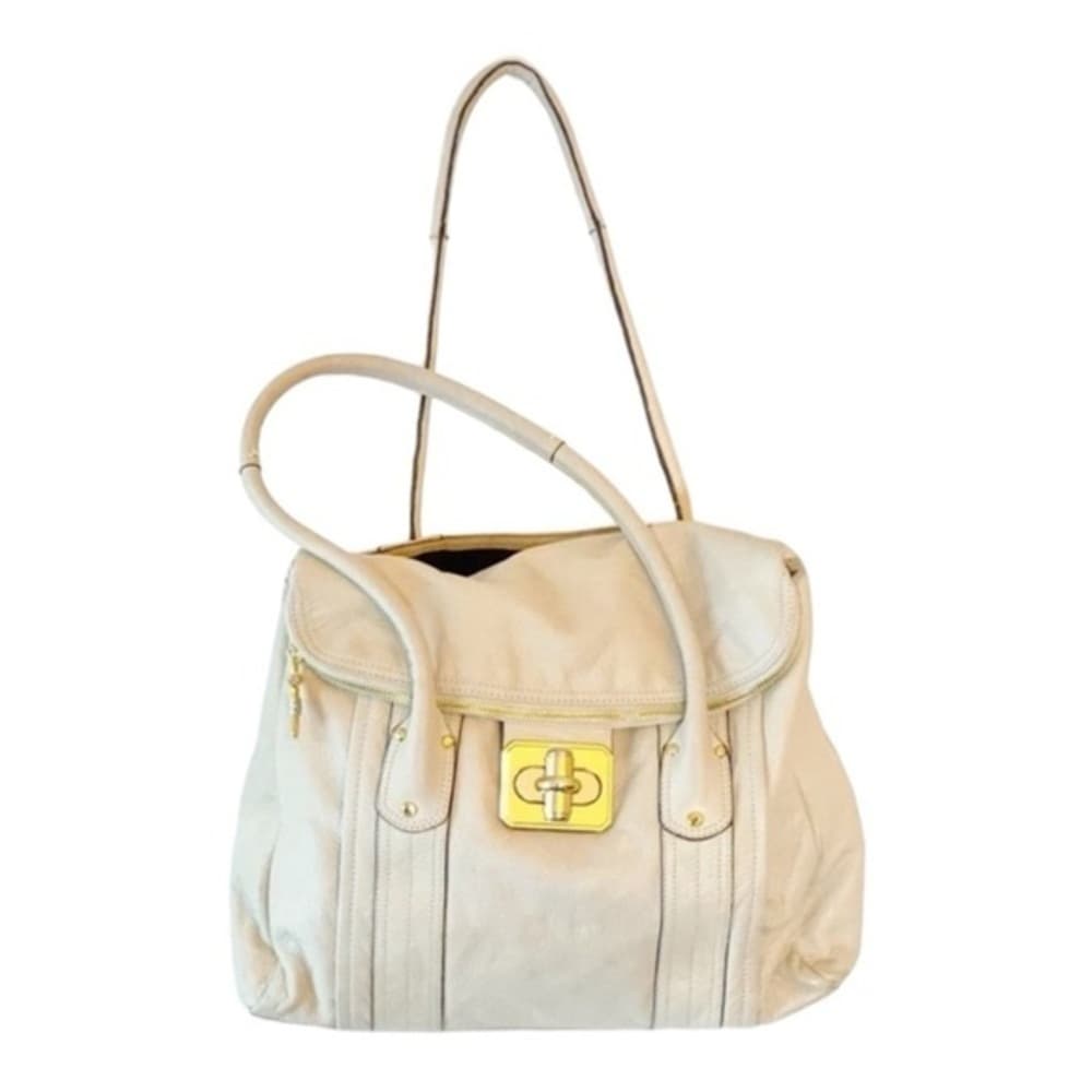 B. Makowsky Oversized Cream Leather Tote Bag Gold Hardware Large Shoulder Purse