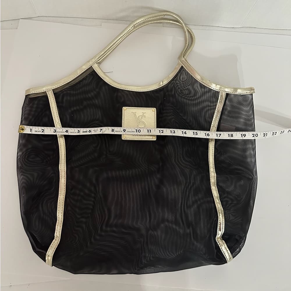 Victoria’s Secret Black Sheer Mesh Tote with Gold Trim – Carryall Bag - Thumbnail 2