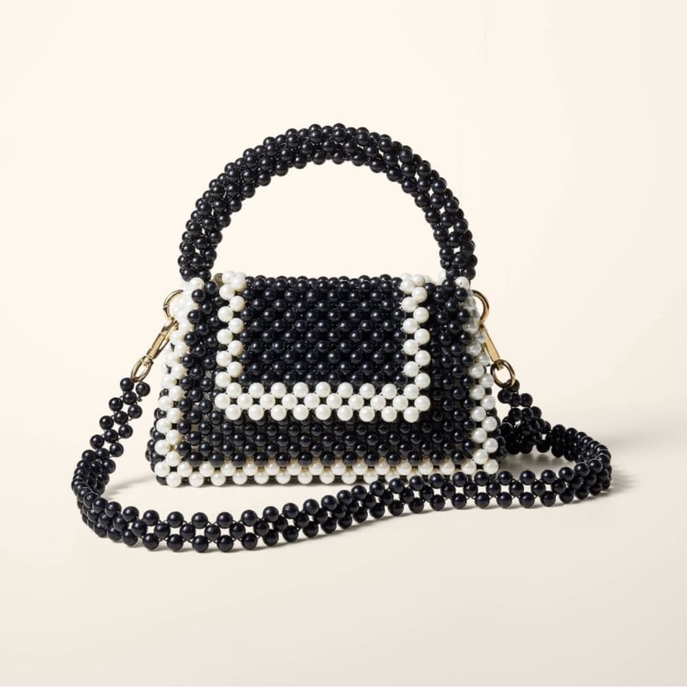 NWT Kate Spade Target Colorblock Beaded Structure Crossbody Bag Black White - Thumbnail 8