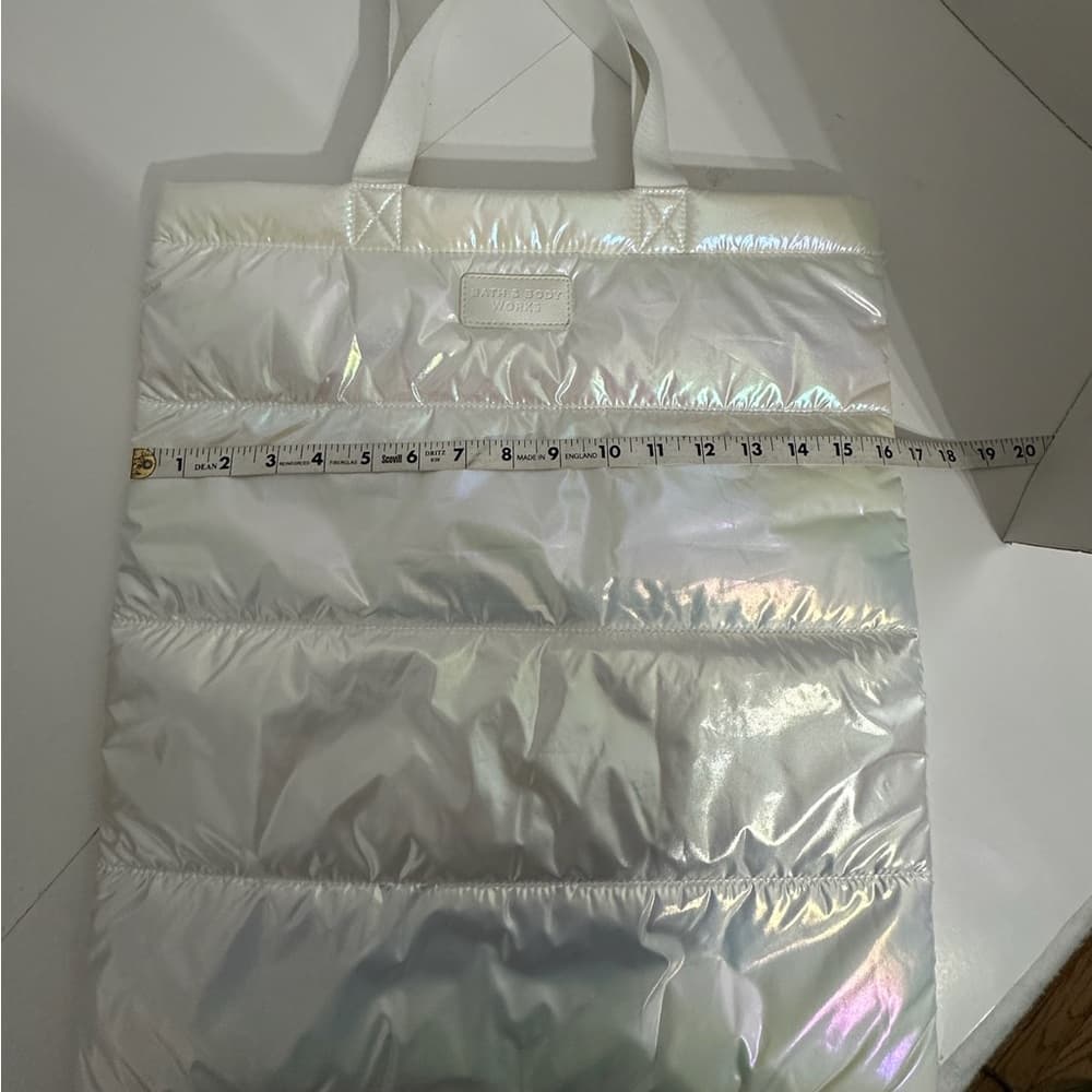 Bath & Body Works Iridescent Holographic Quilt Puffer Tote Bag Metallic Shopper - Thumbnail 6
