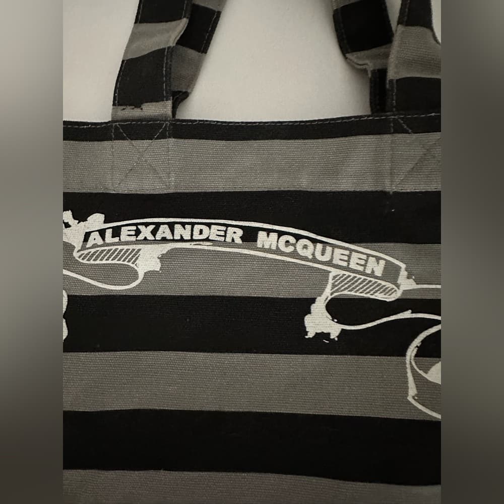 Alexander McQueen Whatever It Takes Striped Canvas Tote Bag Reusable Y2K Stripe - Thumbnail 3