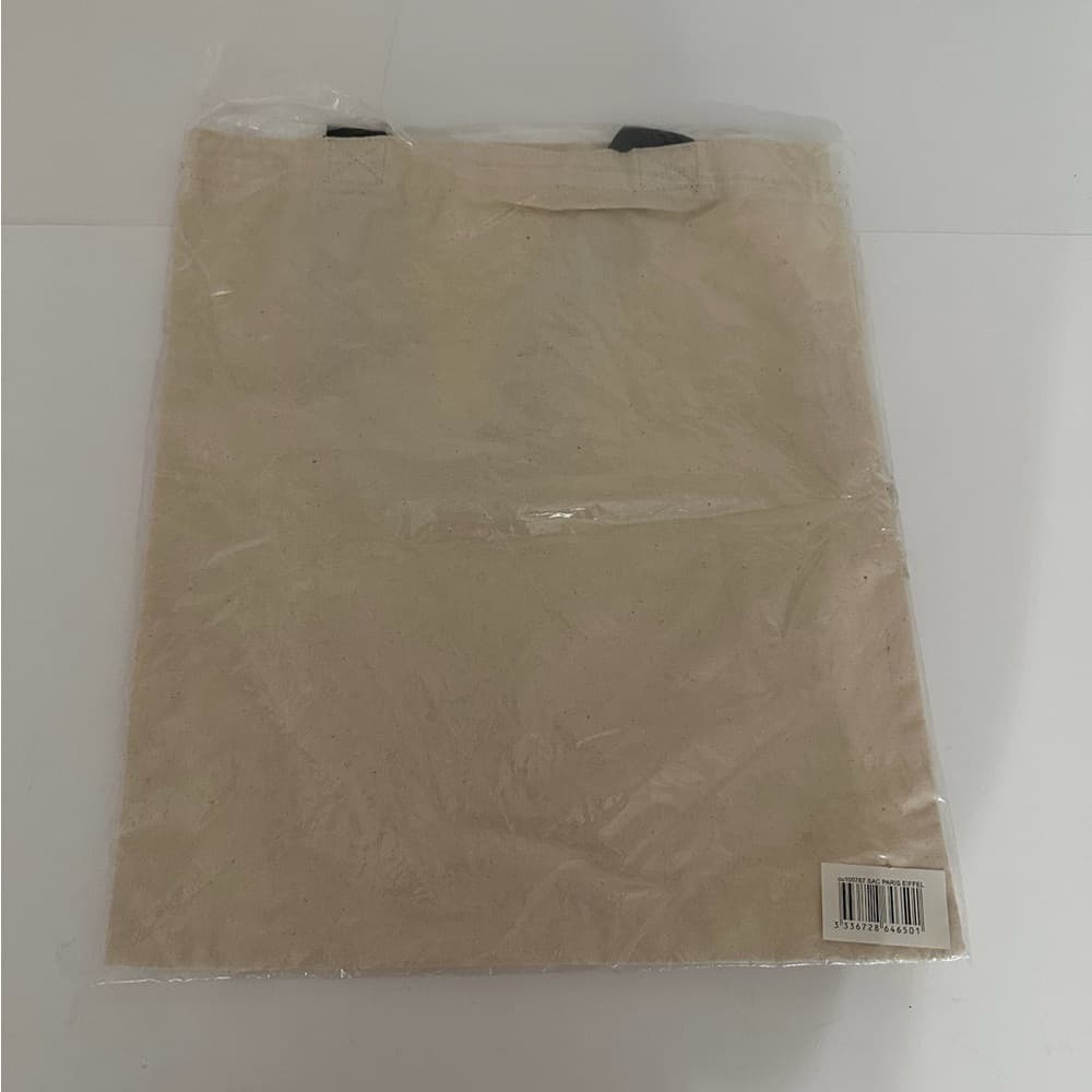 NEW Paris Eiffel Tower Canvas Tote Bag Beige with Black Handles Gift for Her