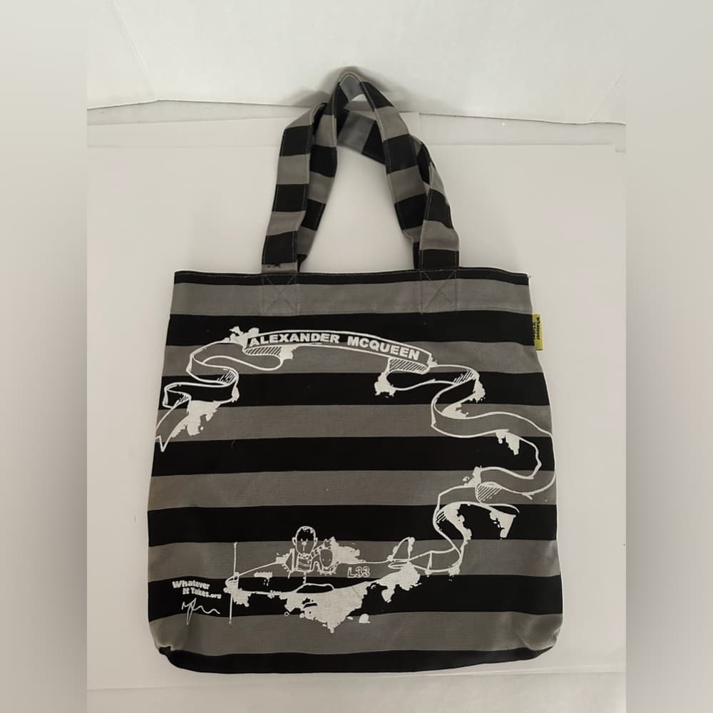 Alexander McQueen Whatever It Takes Striped Canvas Tote Bag Reusable Y2K Stripe