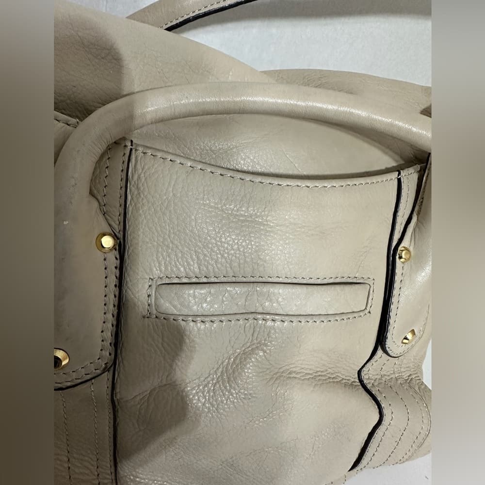 B. Makowsky Oversized Cream Leather Tote Bag Gold Hardware Large Shoulder Purse - Thumbnail 10