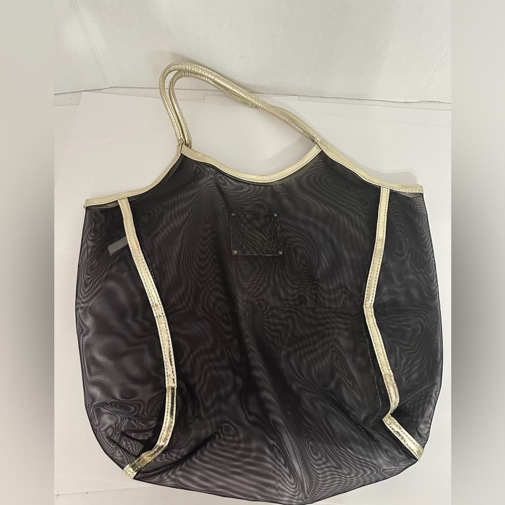Victoria’s Secret Black Sheer Mesh Tote with Gold Trim – Carryall Bag - Thumbnail 3