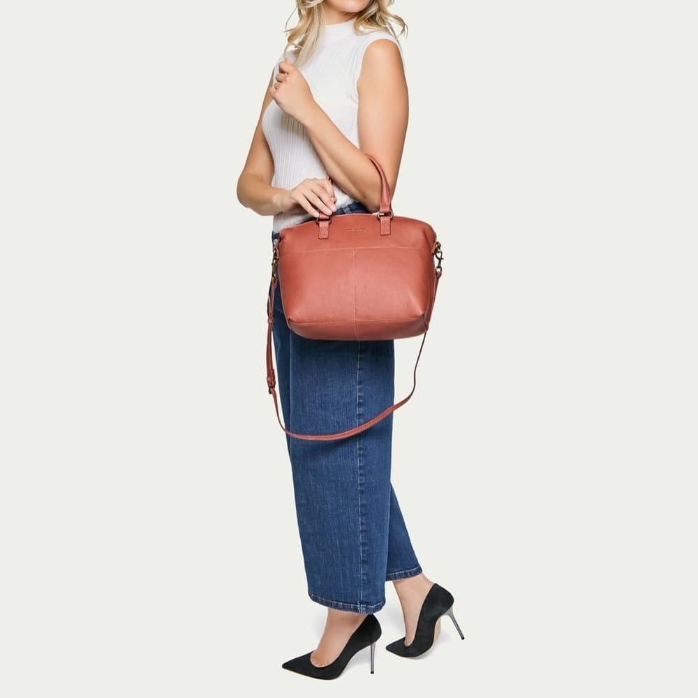 American Leather Co. Carrie Dome Satchel Handbag Purse Desert Rose Color Boho - Thumbnail 10