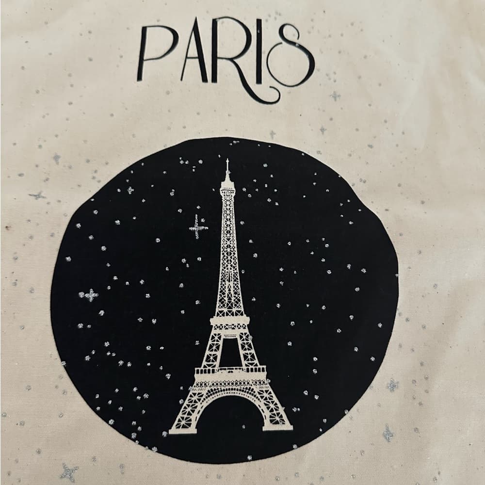 NEW Paris Eiffel Tower Canvas Tote Bag Beige with Black Handles Gift for Her - Thumbnail 4