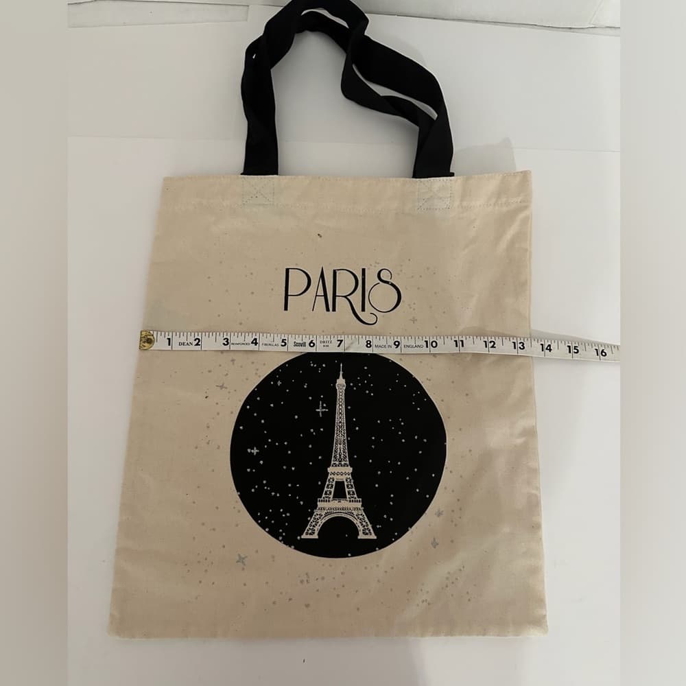 NEW Paris Eiffel Tower Canvas Tote Bag Beige with Black Handles Gift for Her - Thumbnail 5