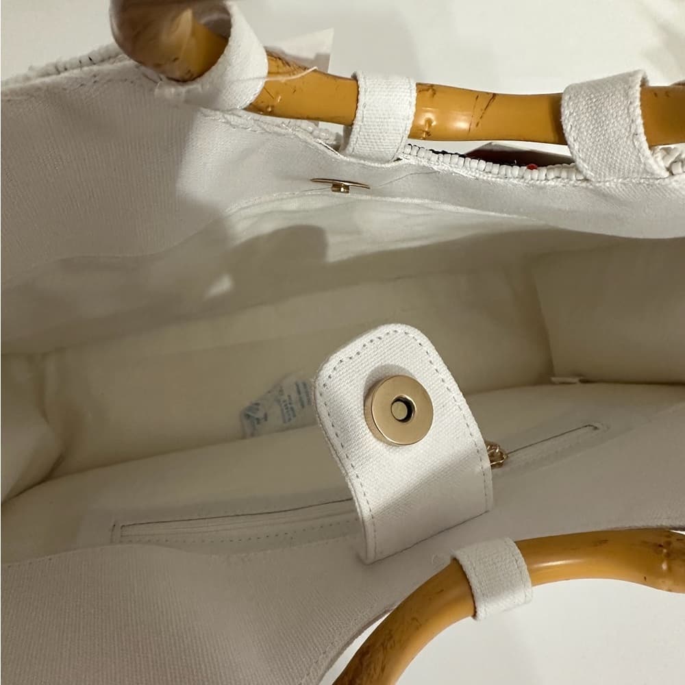 NWT Sol + Mer Strawberry Beaded Viral Purse Handbag Bamboo Handles White Strap - Thumbnail 9