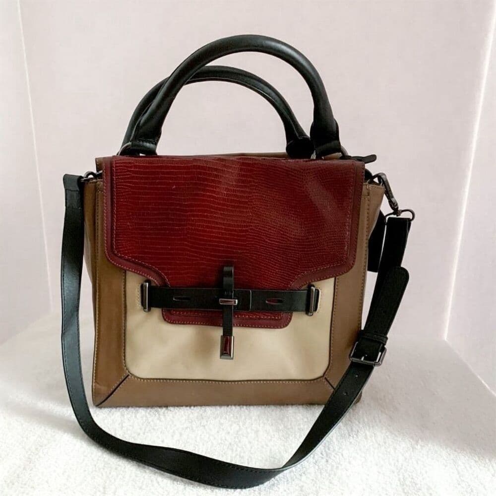 Vince Camuto 'Max' Tri-Color Leather Satchel Croc-Embossed Flap Adjustable Strap - Thumbnail 6