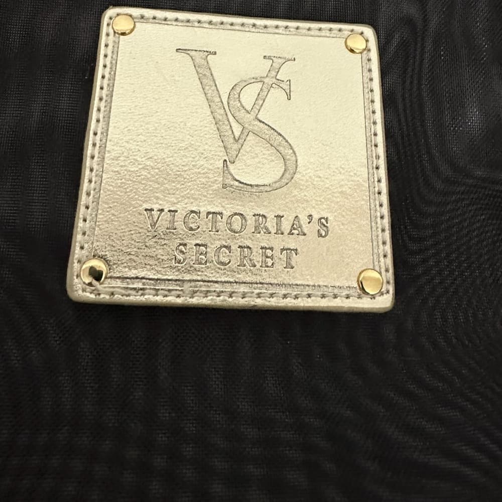 Victoria’s Secret Black Sheer Mesh Tote with Gold Trim – Carryall Bag - Thumbnail 4