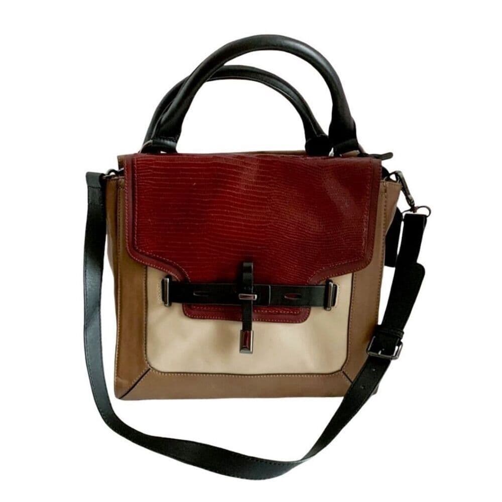 Vince Camuto 'Max' Tri-Color Leather Satchel Croc-Embossed Flap Adjustable Strap - Thumbnail 9