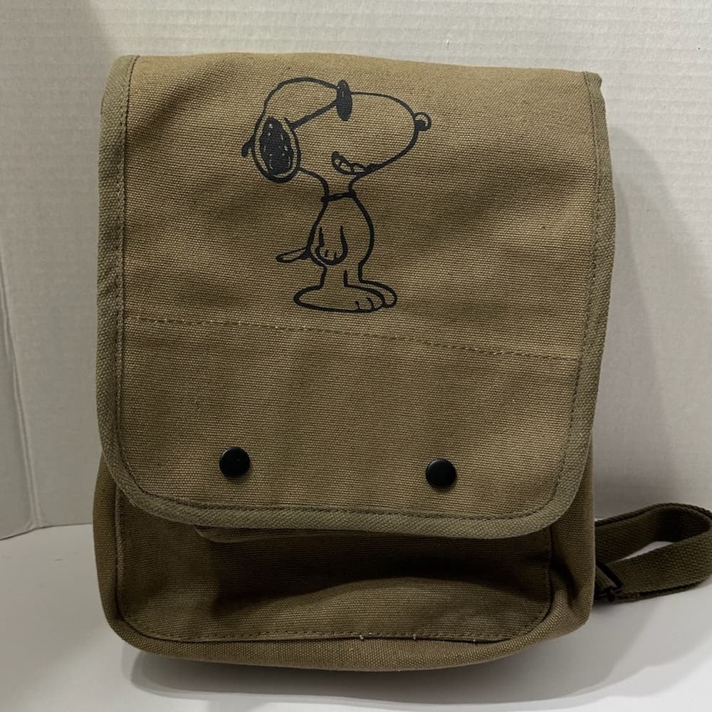 Rothco Peanuts Snoopy Canvas Shoulder Bag Military Olive Green Peanuts Satchel - Thumbnail 2