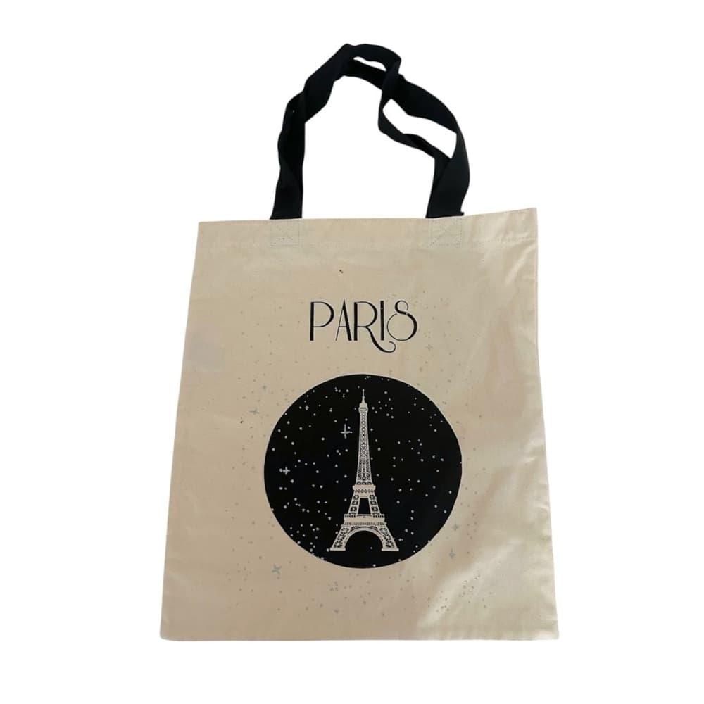 NEW Paris Eiffel Tower Canvas Tote Bag Beige with Black Handles Gift for Her - Thumbnail 7