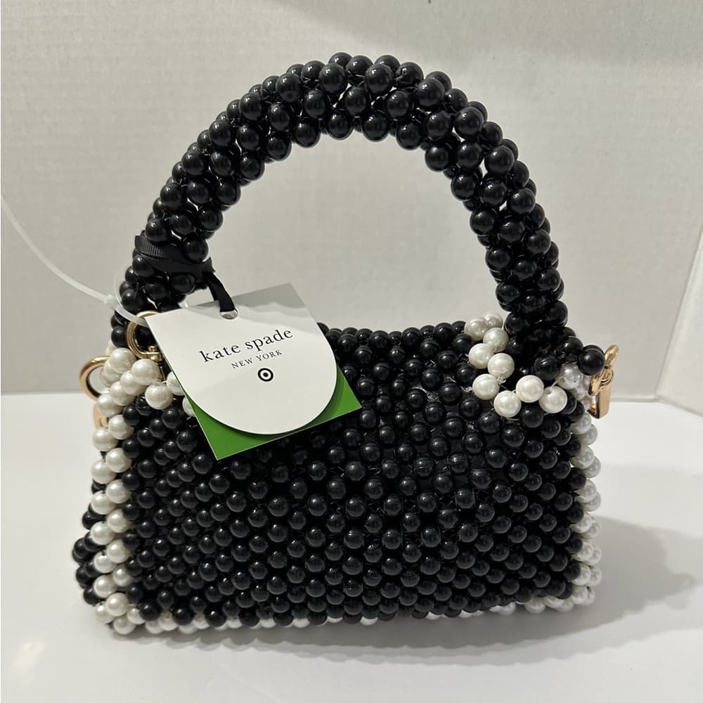 NWT Kate Spade Target Colorblock Beaded Structure Crossbody Bag Black White - Thumbnail 3