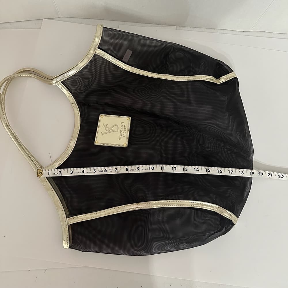 Victoria’s Secret Black Sheer Mesh Tote with Gold Trim – Carryall Bag - Thumbnail 6