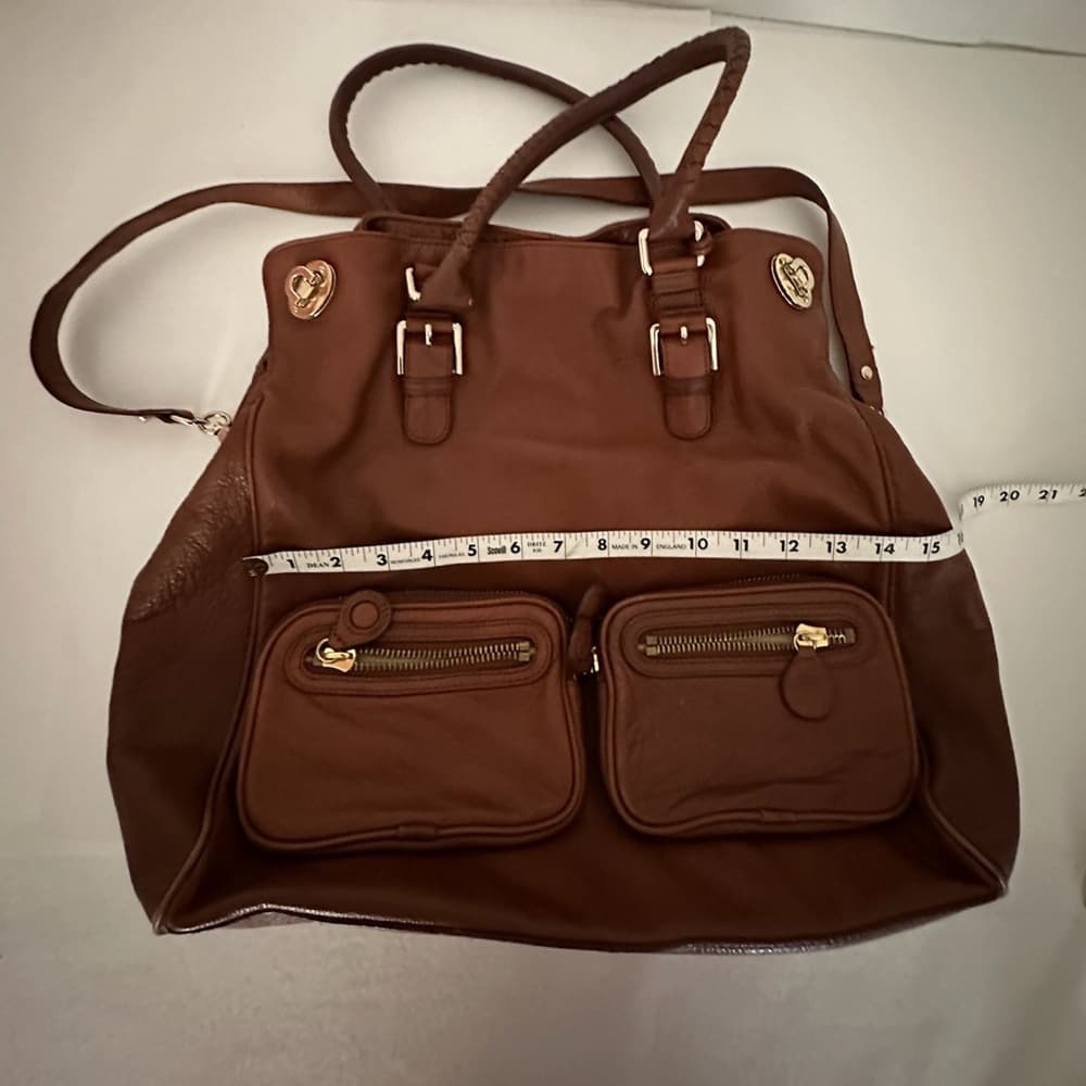 Elliot Lucca Cognac Brown Leather Oversized Satchel Tote w Pockets Y2K Vintage - Thumbnail 3