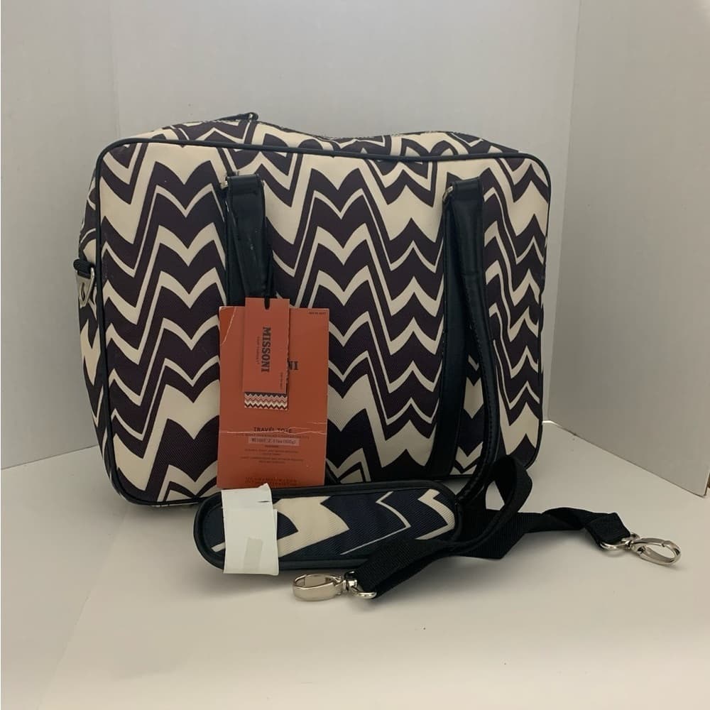 Missoni Black White Chevron Large Carry-on Zip Travel Bag Small Luggage - Thumbnail 9