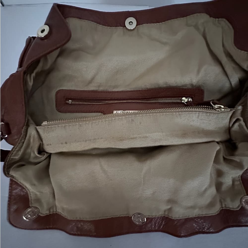 Elliot Lucca Cognac Brown Leather Oversized Satchel Tote w Pockets Y2K Vintage - Thumbnail 9