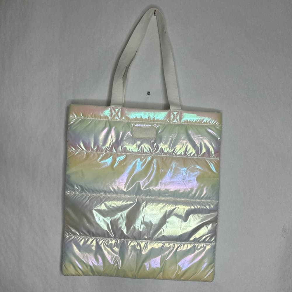 Bath & Body Works Iridescent Holographic Quilt Puffer Tote Bag Metallic Shopper