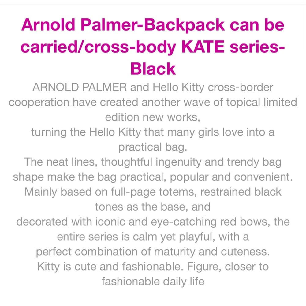 Hello Kitty X Arnold Palmer Crossbody Mini Backpack - Very RARE Limited Edition - Thumbnail 13