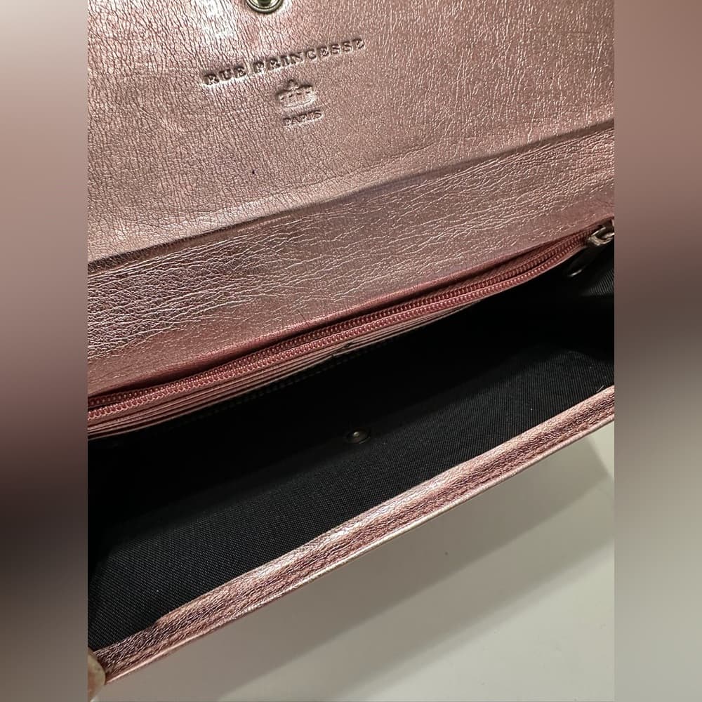 Rue Princesse Paris Pink Rose Metallic Shiny Foil Wallet with Snap Closure